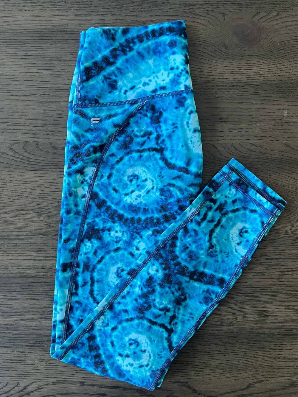 Fabletics PowerHold High-Waisted 7/8 Leggings Teal Blue Tie-Dye